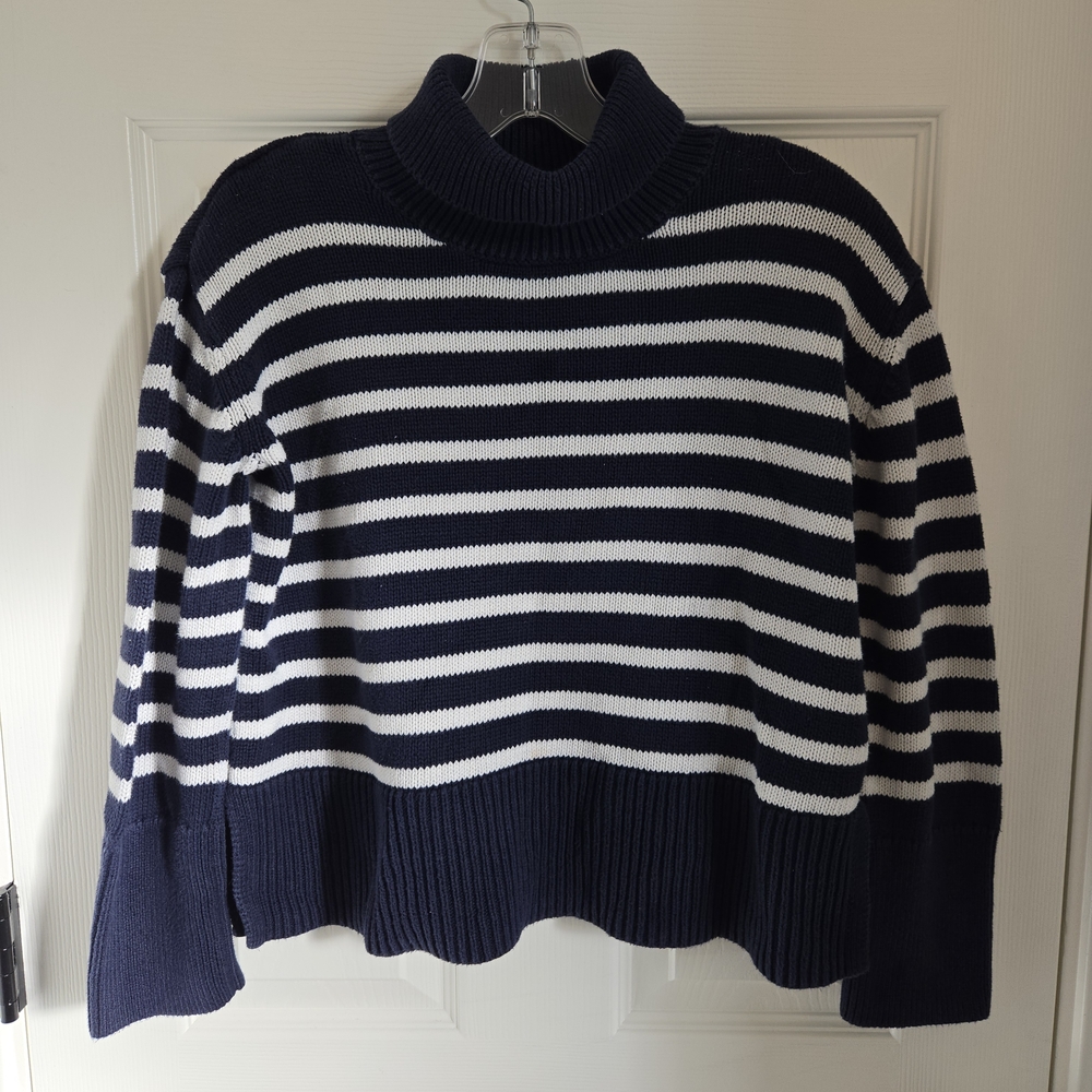 GAP Kids L. Navy and White Striped Sweater, Cropped, Boxy, Nautical, Fisherman